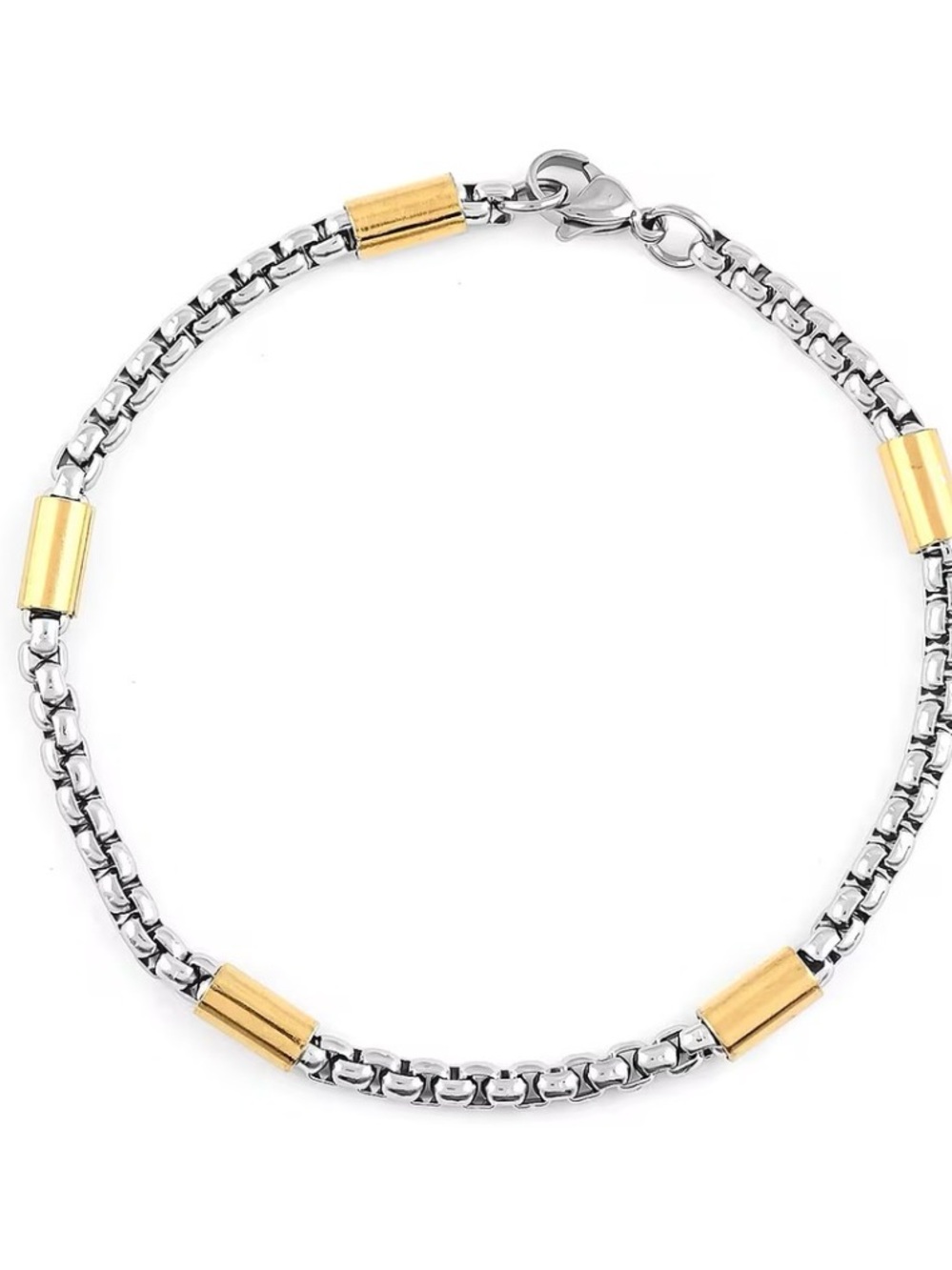 Box Link Two-Tone Silver and Gold Chain Bracelet - Unbranded